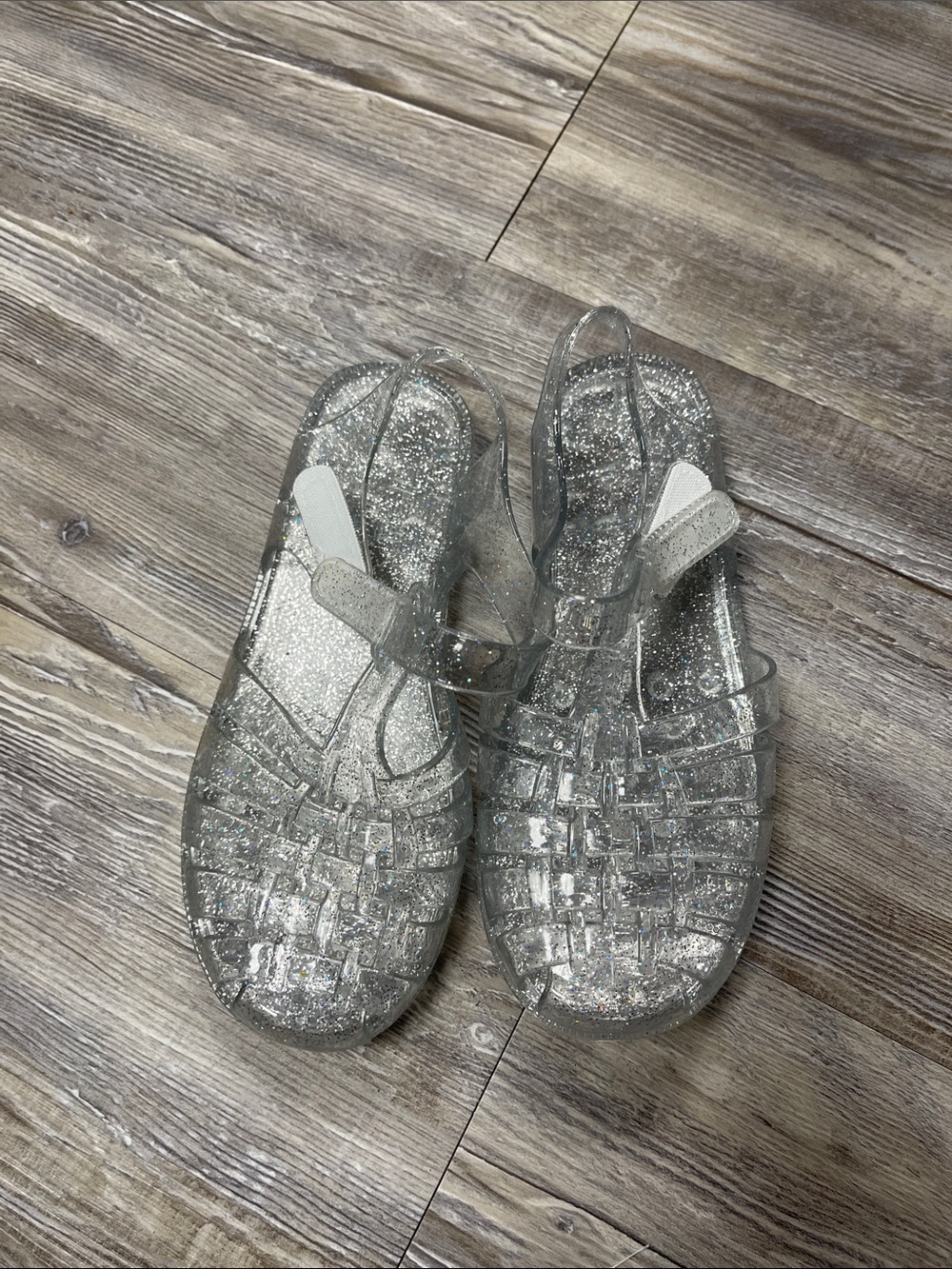 Kids Clear Glitter Jelly Sandals - Silver Sparkle